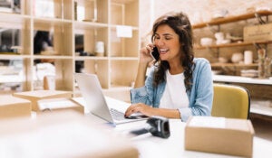 woman working in small office space